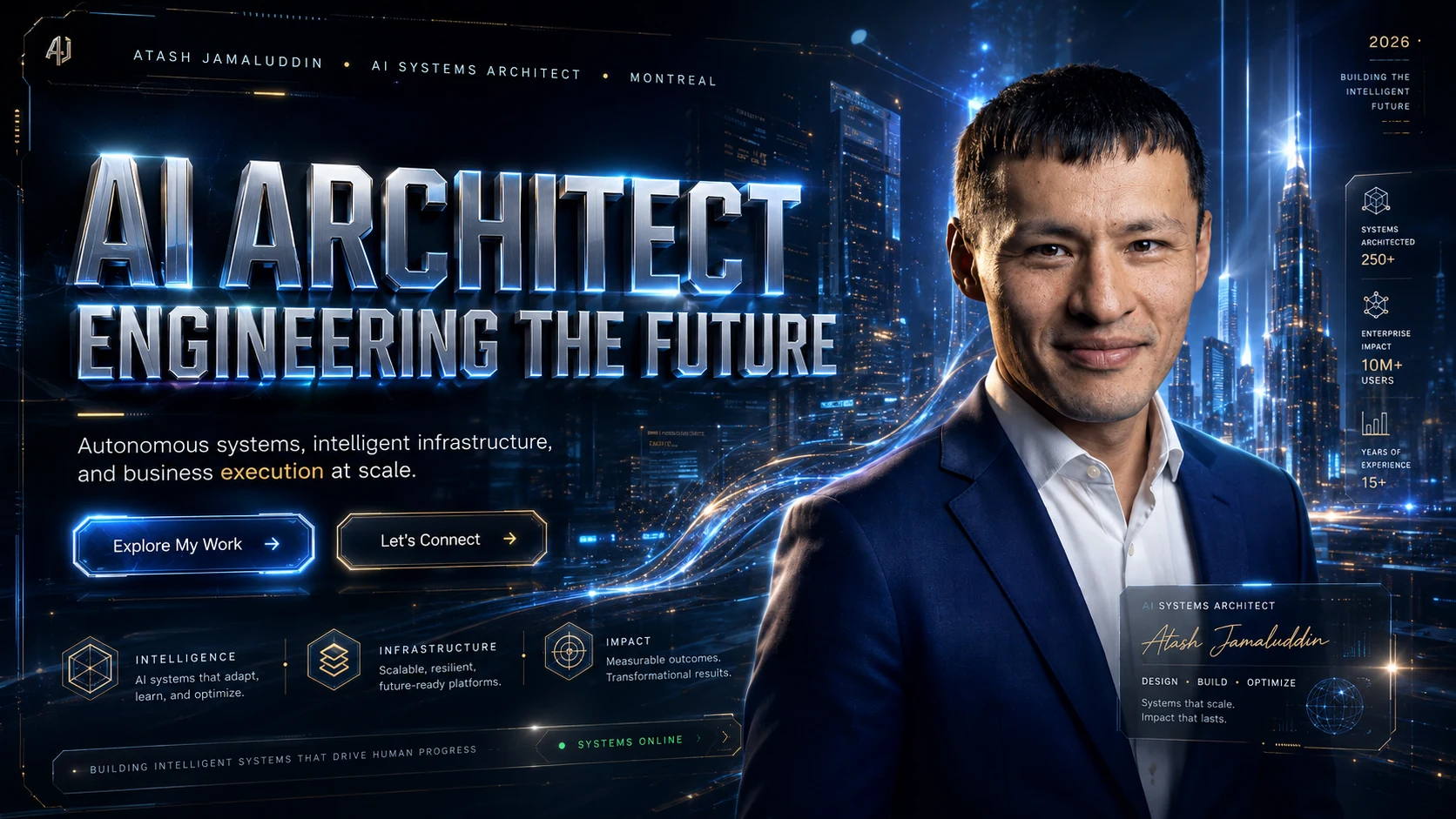 Futuristic AI architecture landscape